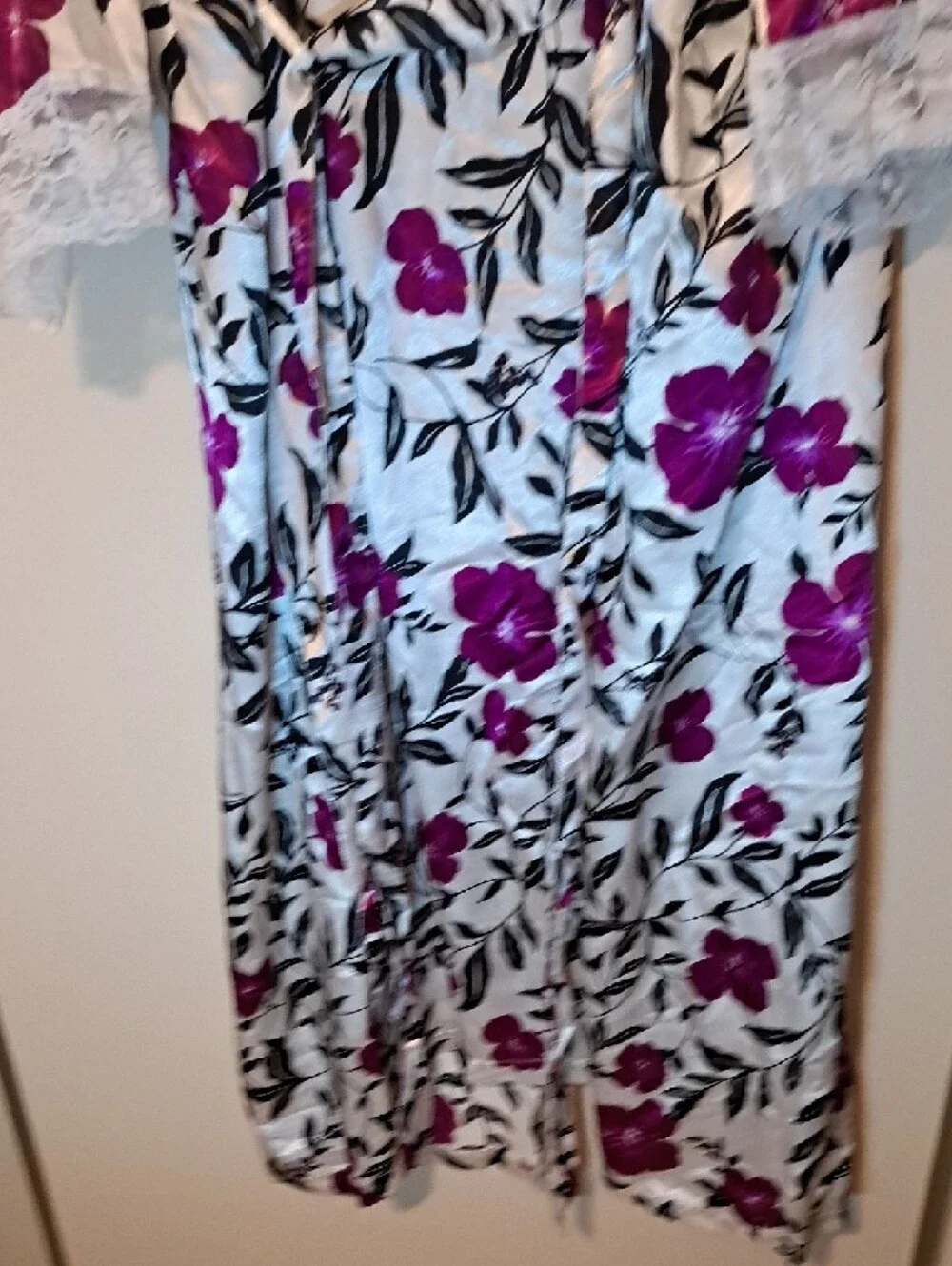 Amoureuse White Floral Lace-Trim Maxi Nightgown - Magenta & Black Print - Picture 15 of 15